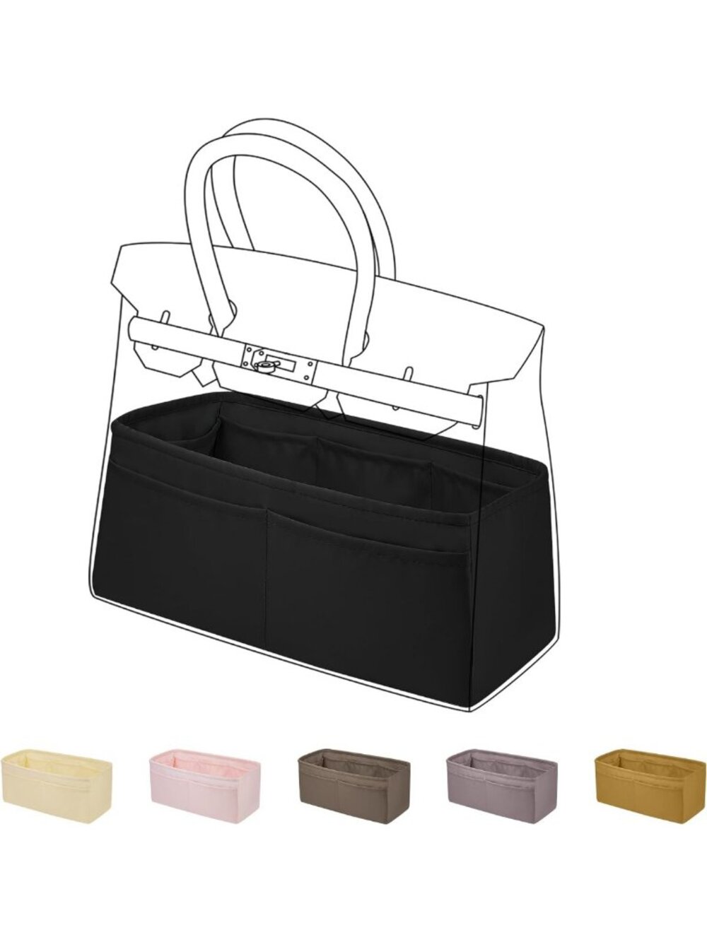 Silk Purse Organizer Insert for Birkin Bag - Stylish Black Storage Solution